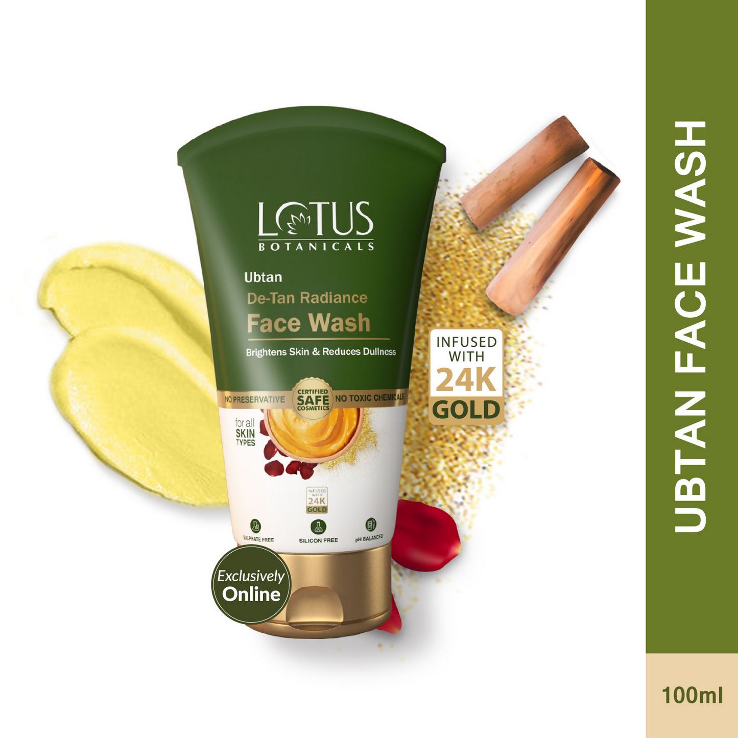 Lotus Botanicals Ubtan De-Tan Radiance Face Wash Infused with 24K Gold Rejuvenated Skin - Swadesiicart