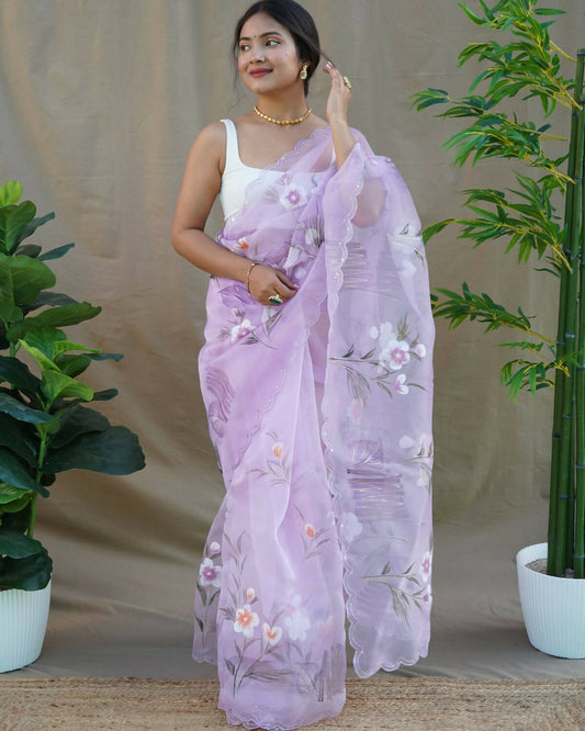 Vamsee Lavender Organza Saree - Swadesiicart