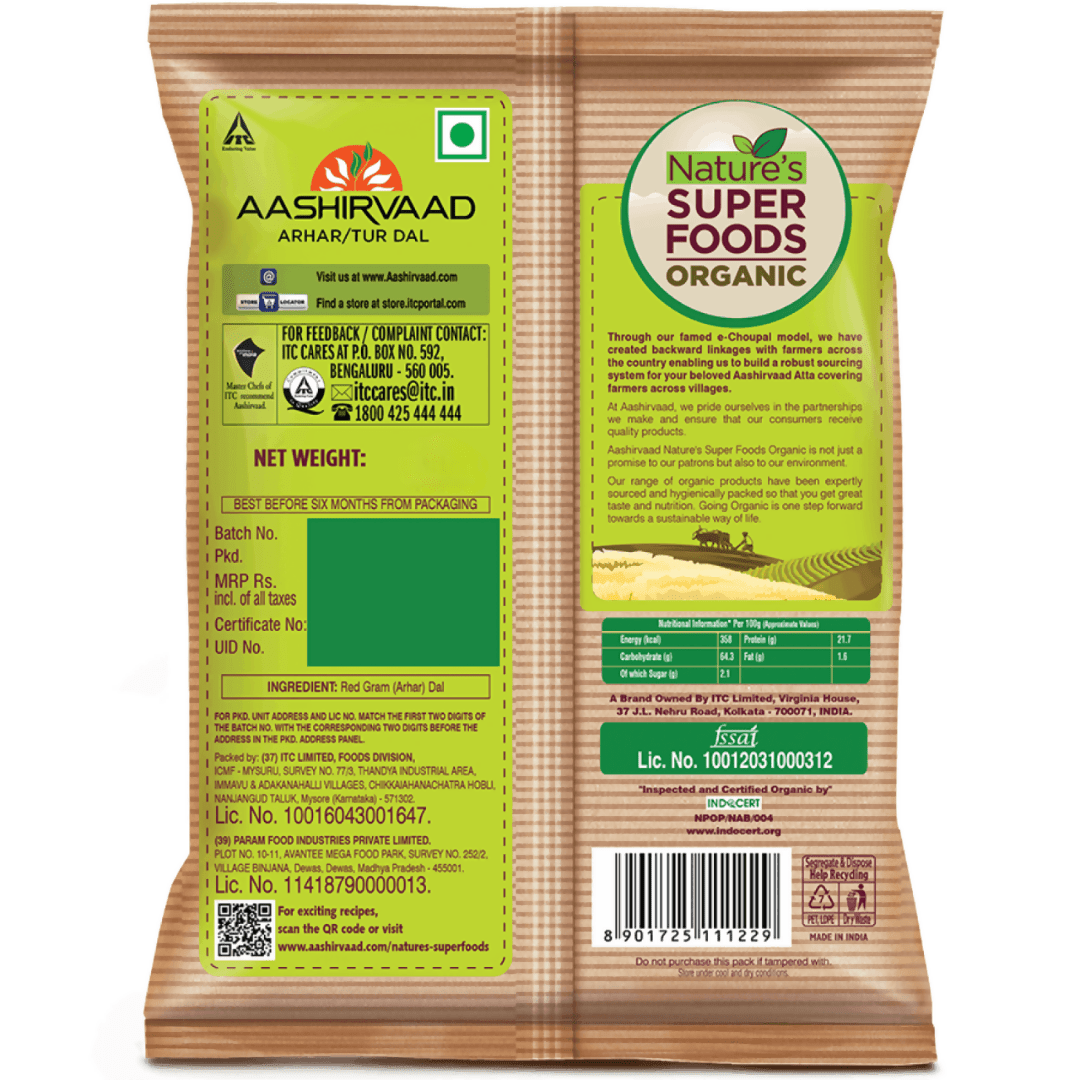 Aashirvaad Nature's Super Foods Organic Tur Dal - Swadesiicart