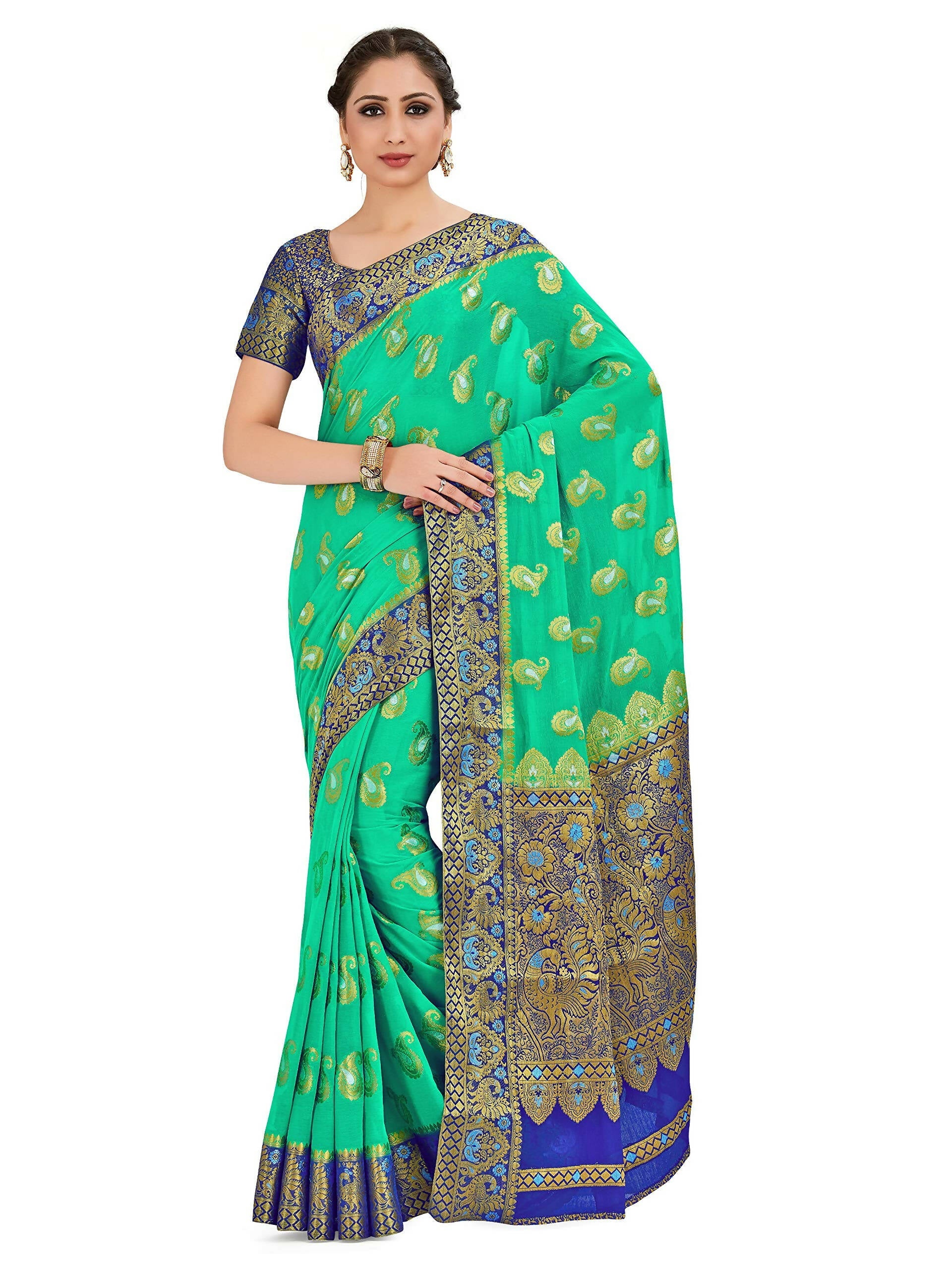 Mimosa Women's Green Banarasi Chiffon Saree | Swadesiicart