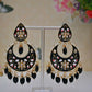 Black Gold-Polished Brass & Pearl Dangle Women Earrings| Hand Painted Meenakari Chandbali Traditional Ethnic Wear Earrings By House of Ree - Swadesiicart