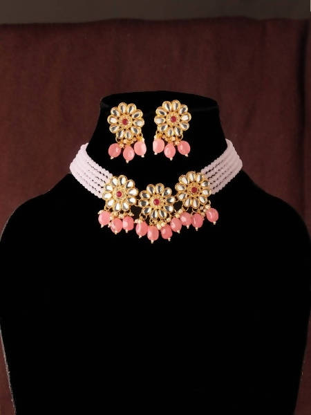 Mominos Fashion Johar Kamal Women's Pink Beads Pearls Gold-Polished Jewellery Set | Swadesiicart