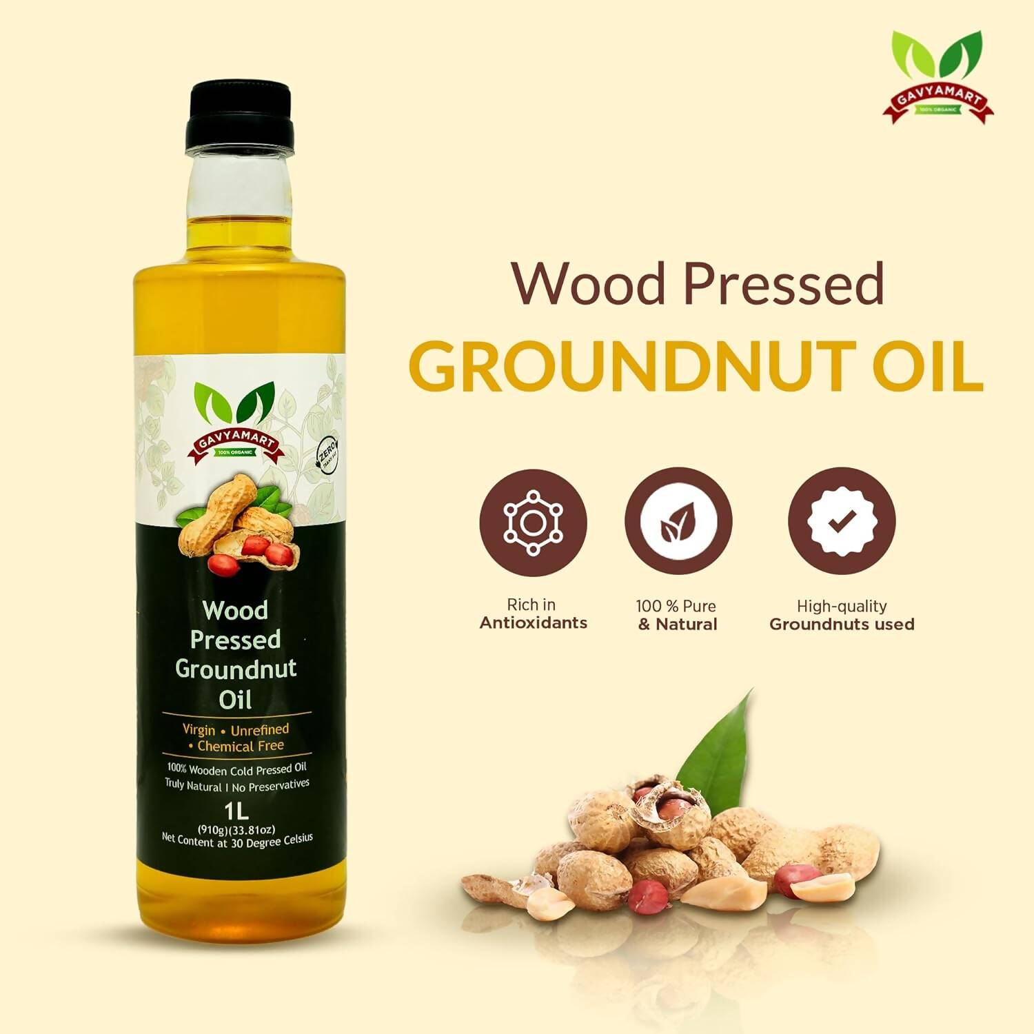 Gavyamart Wood Pressed Groundnut Oil - Swadesiicart