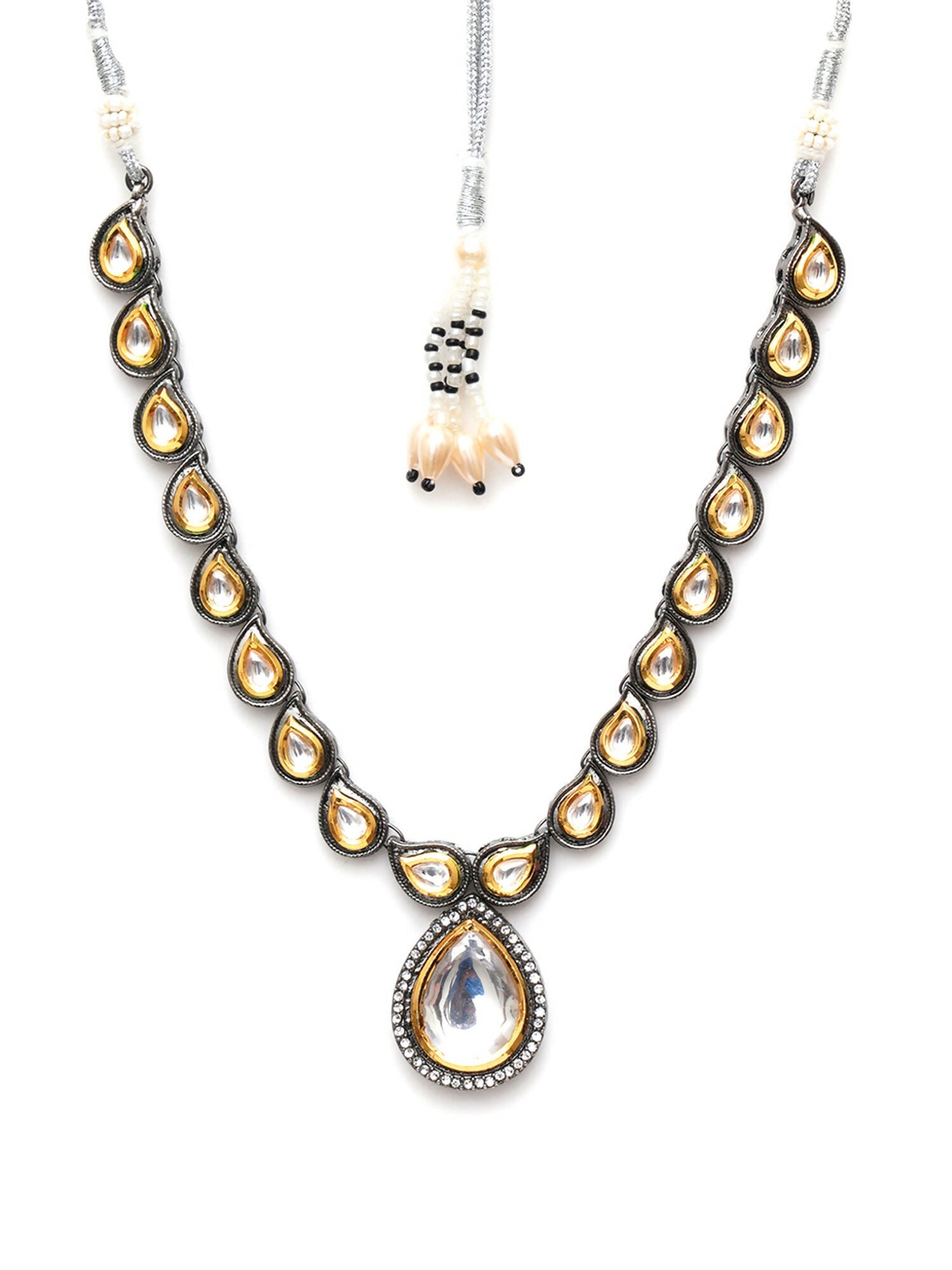 Dual Tone Kundan Neckpiece (silver) - Ruby Raang | Swadesiicart