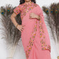 Little Bansi Floral Print Ready To Wear Saree And Floral Blouse - Coral | Swadesiicart