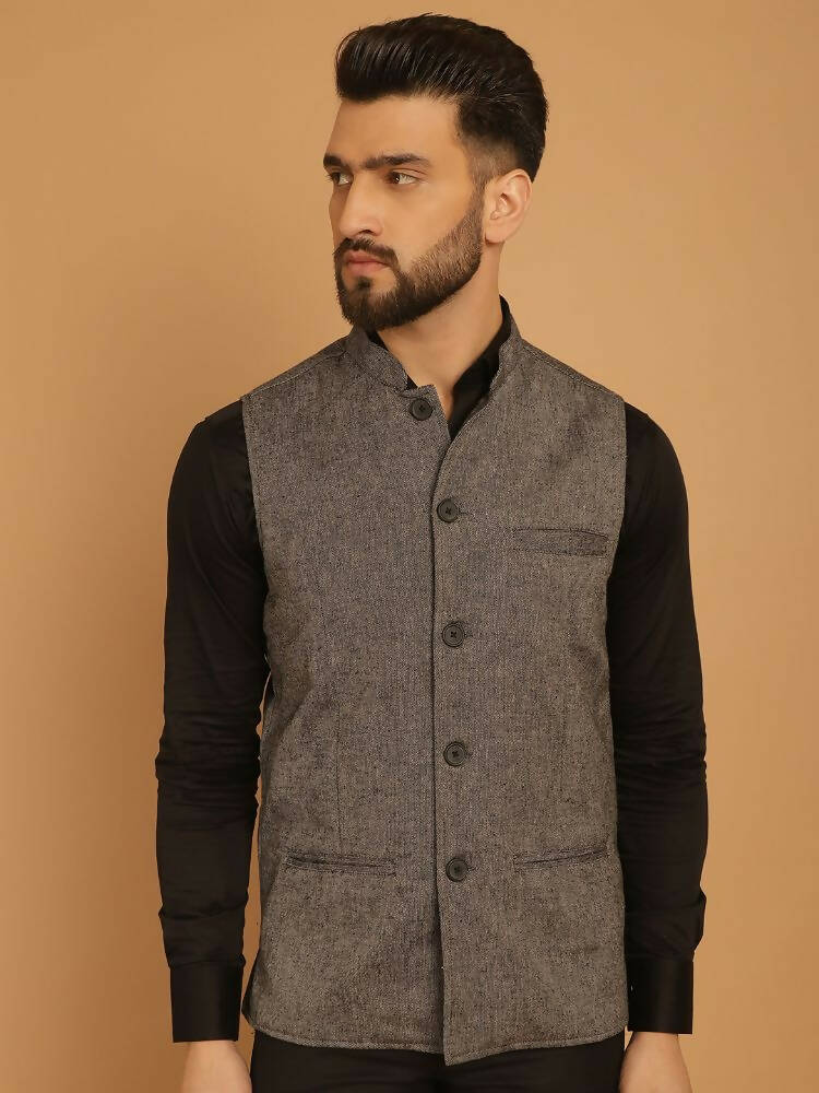Even Apparels Pure Wool Nehru Jacket - Grey | Swadesiicart