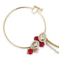 Gold-Pleated Red White Kundan Studded Beaded Nosepin - Ruby Raang | Swadesiicart