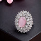 NVR Women's Pink & Silver CZ-Studded Handcrafted Adjustable Finger Ring | Swadesiicart