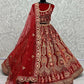 Jyoti Fashion Women's Red Velvet Multi Thread Embroidered with Zircon Diamond Work Wedding Lehenga Choli | Swadesiicart