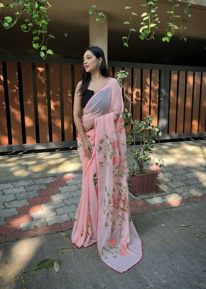 Vamsee Aditi Pink Georgette Saree - Swadesiicart