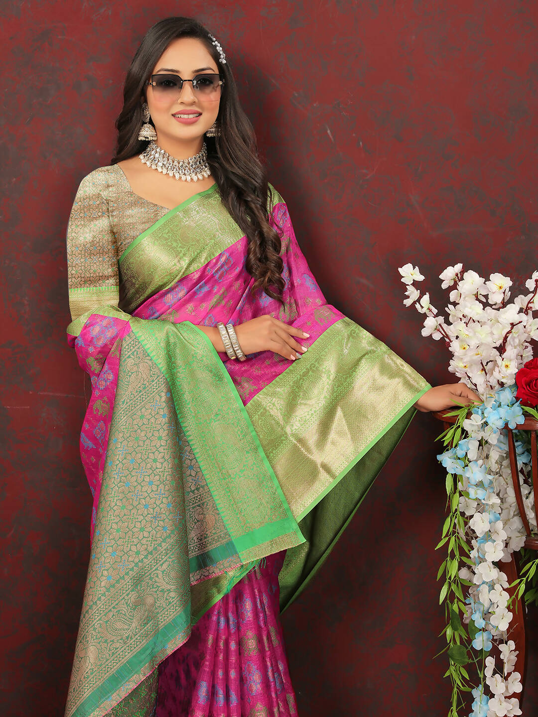 Lorenvalley Fashion Pink Cotton Woven Design Zari Meenakari Weaving Saree - Swadesiicart