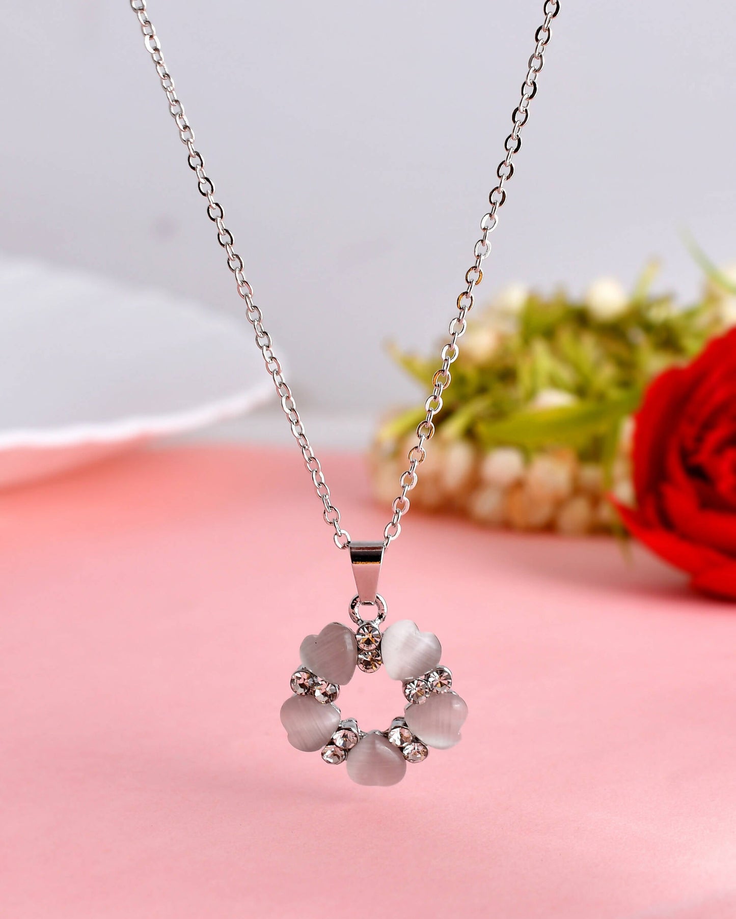 VOJ Women Beads Stainless Steel Sliver-Plated Chain with Heart-Shape Pendant - Swadesiicart