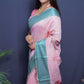Jyoti Fashion Women's Teal Linen Silk Digital Print with Jacquard Woven Border Saree with Blouse | Swadesiicart