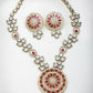 NVR Women's Set of 2 Red & Gold Kundan Studded Jewellery Set Choker & Long Necklace With Earrings - Swadesiicart