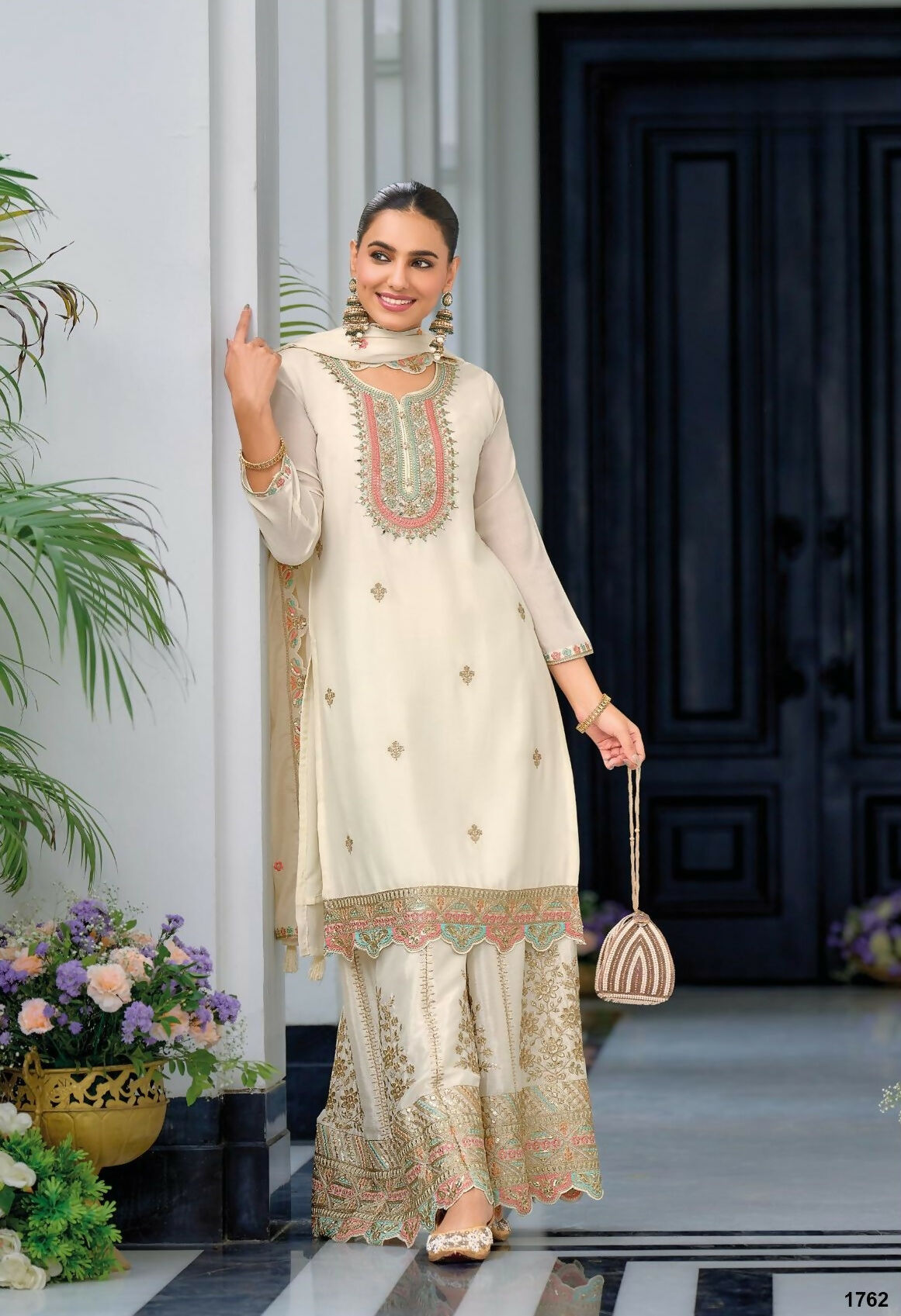 Anaita White Premium Embroidered Chinon Readymade Salwar Suit (Free Size)