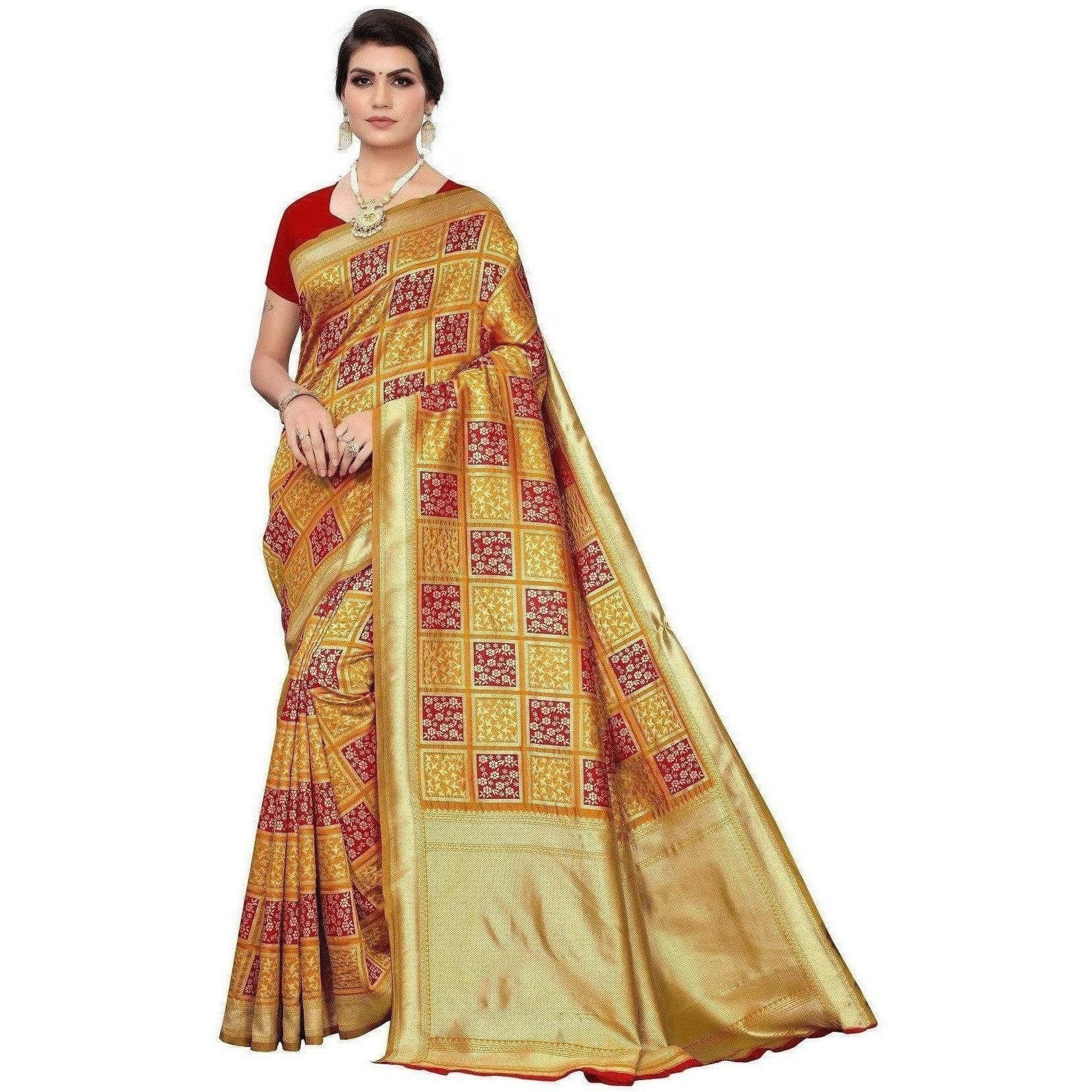 Vamika Banarasi Jaquard Mustard Weaving Saree (Banarasi 22) | Swadesiicart