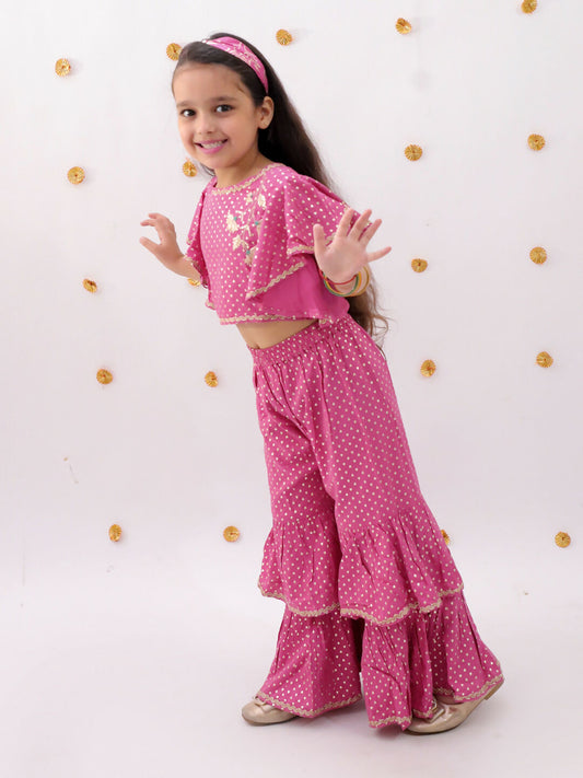 Lil Drama Khilkhilahat Pink Crop Top and Flare Pant Set For Girls | Swadesiicart