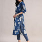 Aavyora Women's Blue Floral Printed Cotton Kurta with Trouser - Swadesiicart