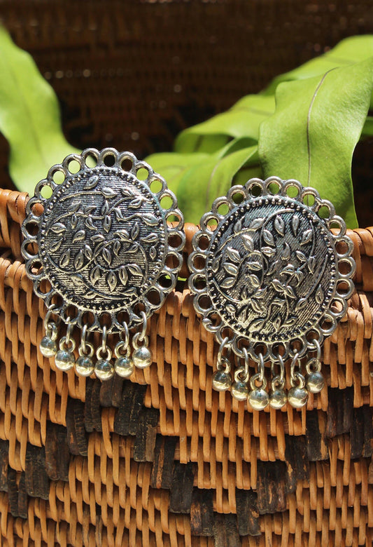 Mominos Fashion Johar Kamal Oxidised Silver Plated Stud Earrings - Mominos Fashion