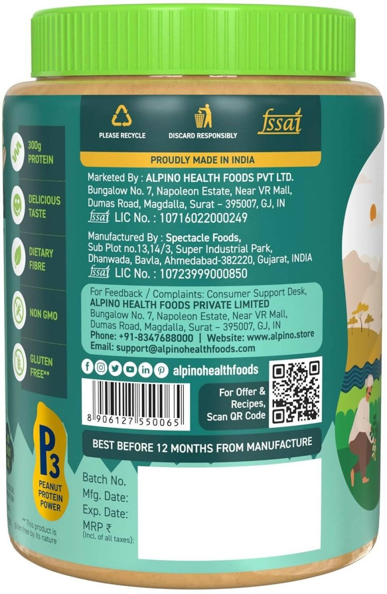 Alpino Organic Natural Peanut Butter Crunch - Swadesiicart