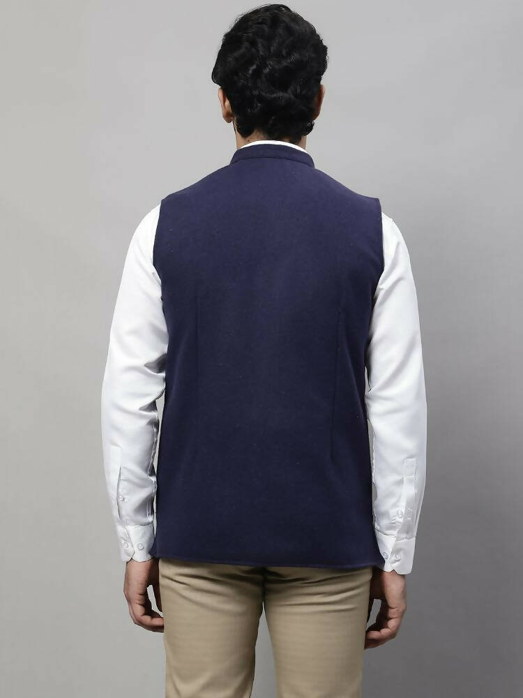 Even Apparels Pure Wool Nehru Jacket - Navy | Swadesiicart
