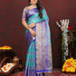 Lorenvalley Fashion Skyblue Cotton Woven Design Zari Meenakari Weaving Saree - Swadesiicart