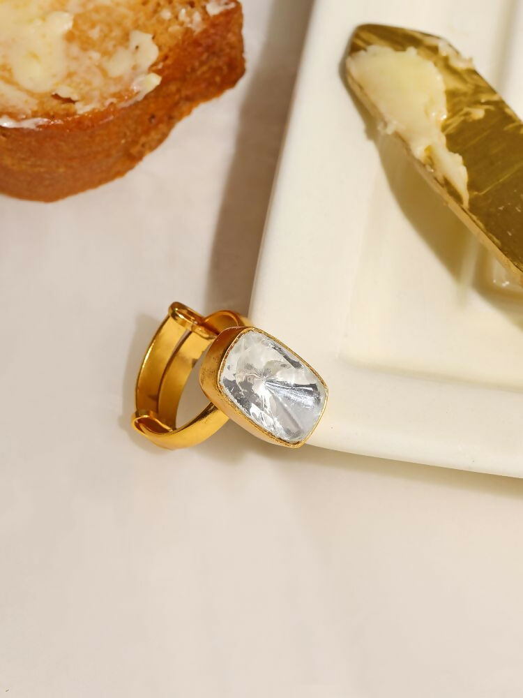 Kundan Gold plated Emarald cut Ring - Ruby Raang | Swadesiicart