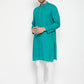 Even Apparels Blue Pure Cotton Long Men's Kurta With Band Collar | Swadesiicart