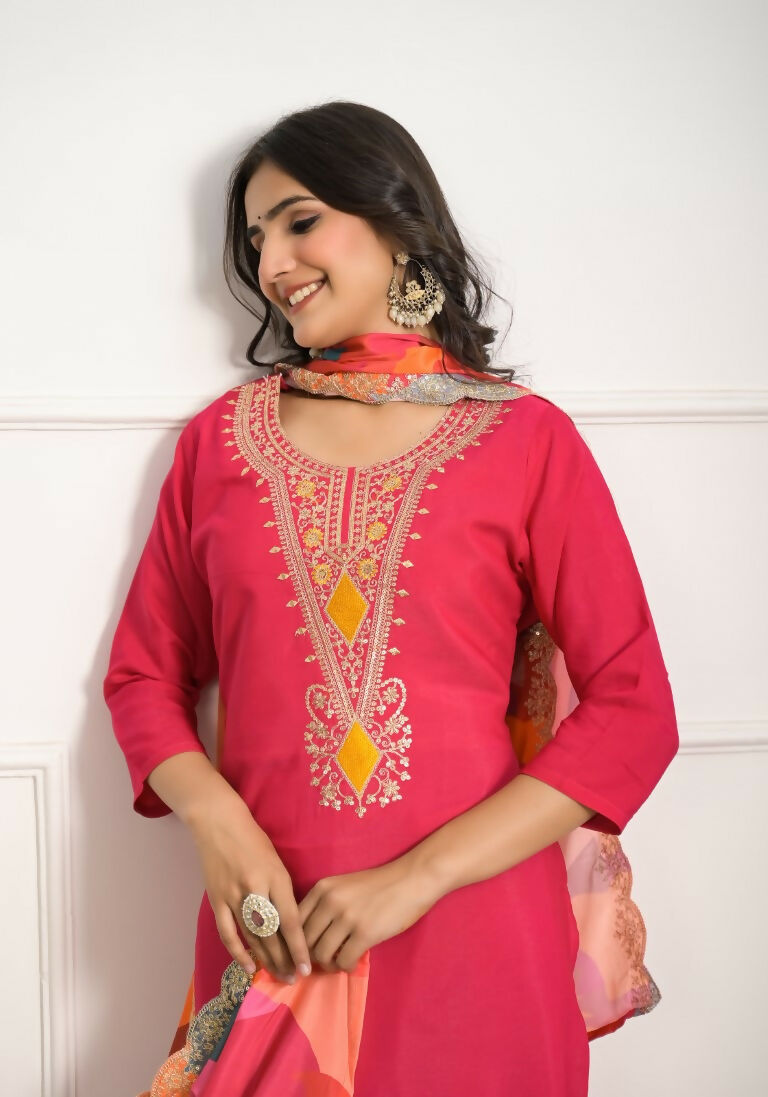 Festive Wear Ethnic Red silk viscose Stitched Suit With Dupatta - Tanisha | Swadesiicart