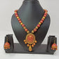Terracotta Medium Necklace Set With Hangings-Golden Pink | Swadesiicart