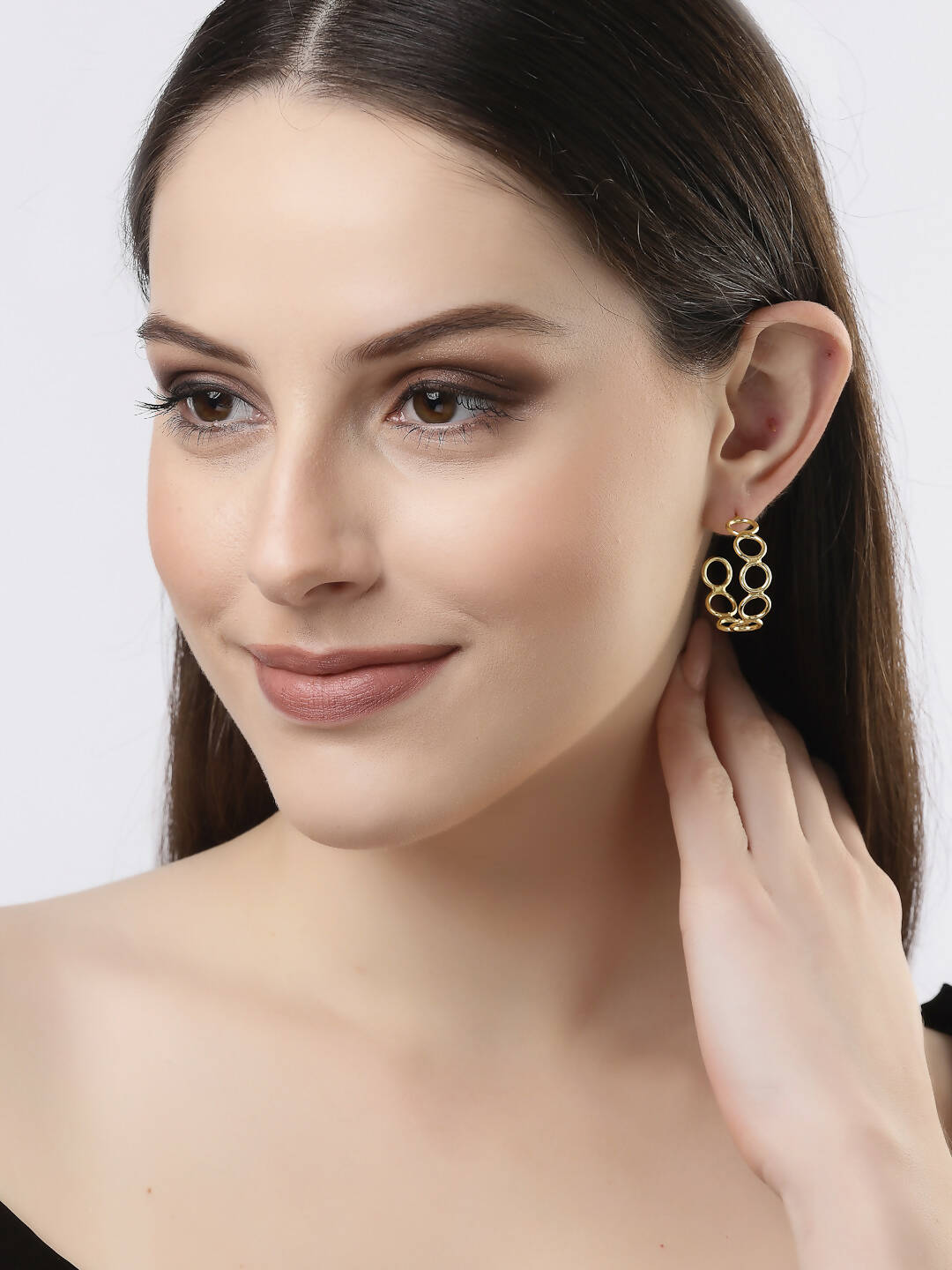 NVR Women Gold-Polished Contemporary Half Hoop Earrings - Swadesiicart