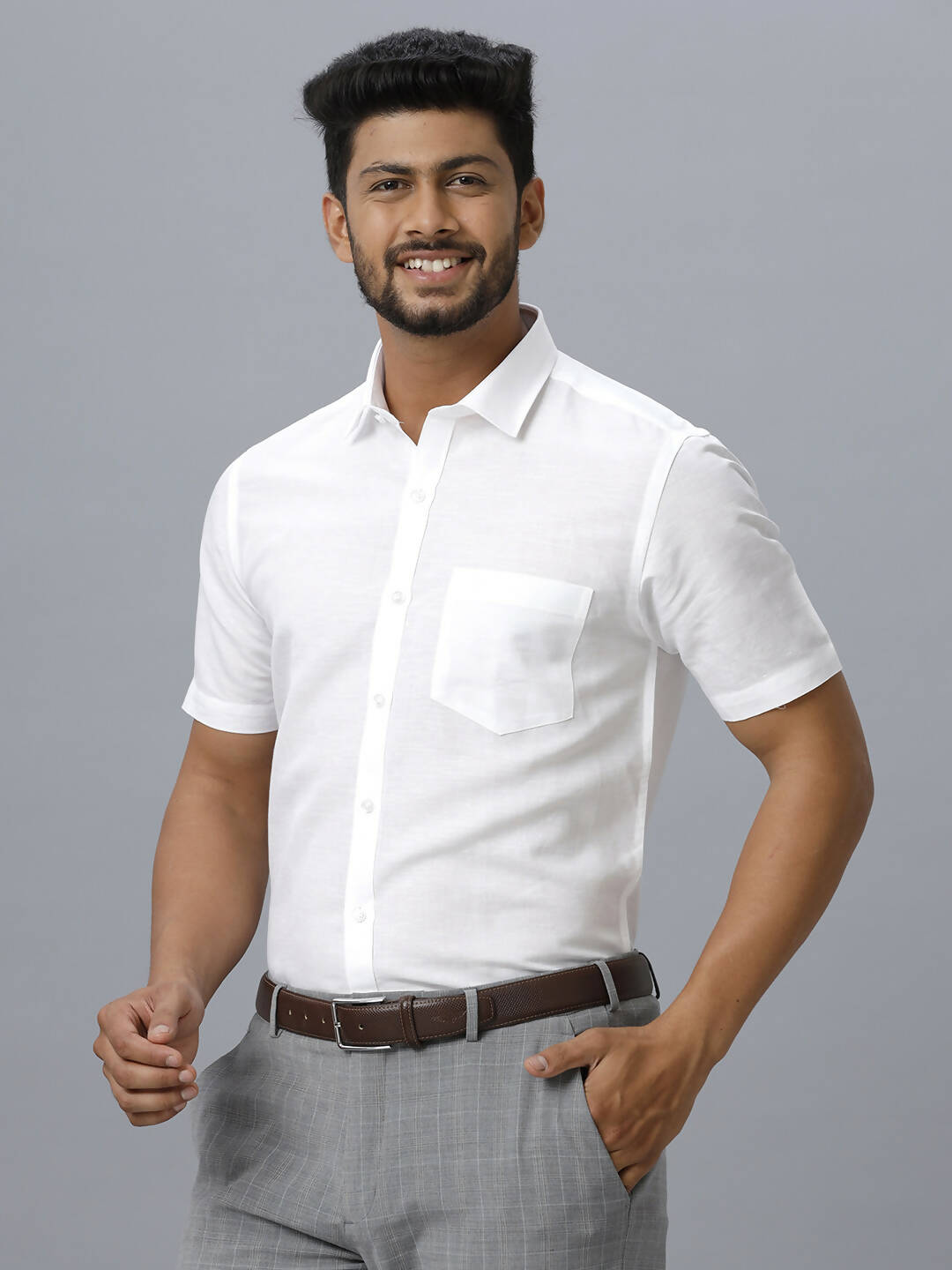 Ramraj Cotton Mens Half Sleeve Formal 100 % Cotton White Shirt | Swadesiicart