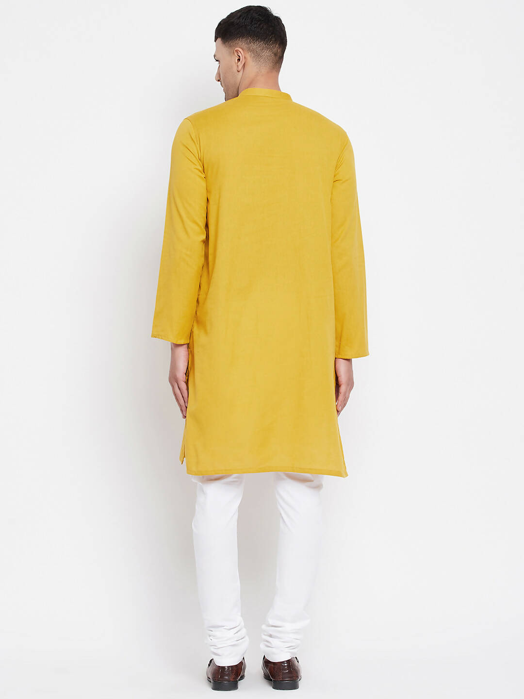 Even Apparels Yellow Pure Cotton Men's Sherwani Kurta With Open Front | Swadesiicart