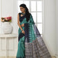 Vishnu Weaves Women's Firozi Tussar Silk Temple Print Saree with Blouse - Swadesiicart