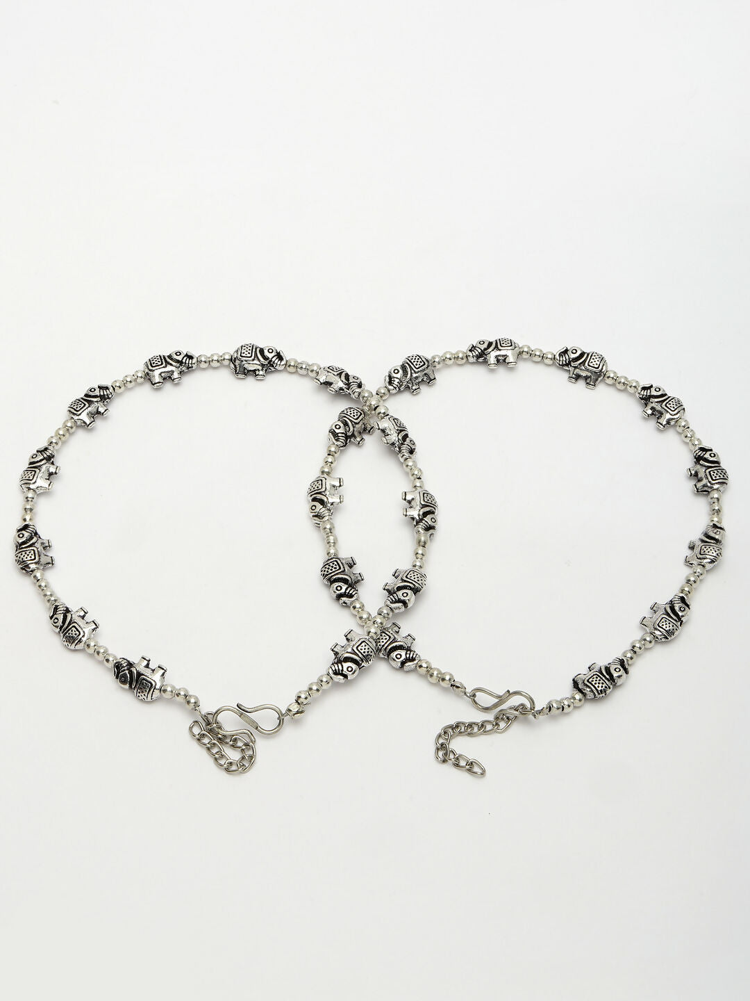 NVR Women's Set of 2 Silver-Plated Elephant Design Anklets | Swadesiicart