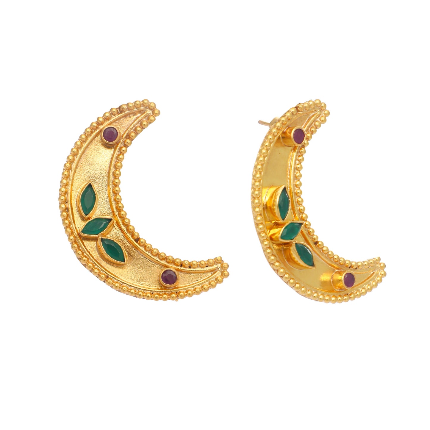 Nuyug 22K Gold Plated Green Lunar Earrings | Swadesiicart