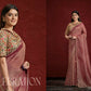 Light Maroon Pure Banarasi Jari pleat Stone with Handwork Saree with Stitched Blouse - Mohmanthan Aaina | Swadesiicart
