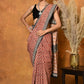 Very Much Indian Handblock Printed Cotton Saree With Natural Dyes - Orange | Swadesiicart