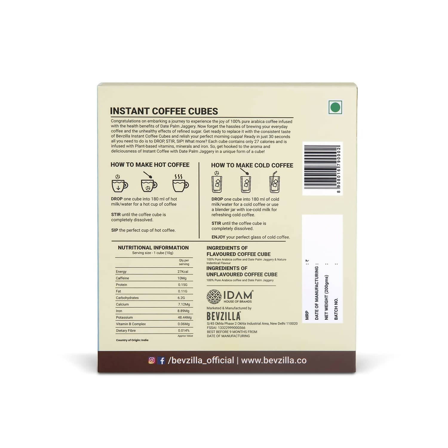 Bevzilla Instant Coffee Cubes Pack with Organic Date Palm Jaggery - Classic | Swadesiicart