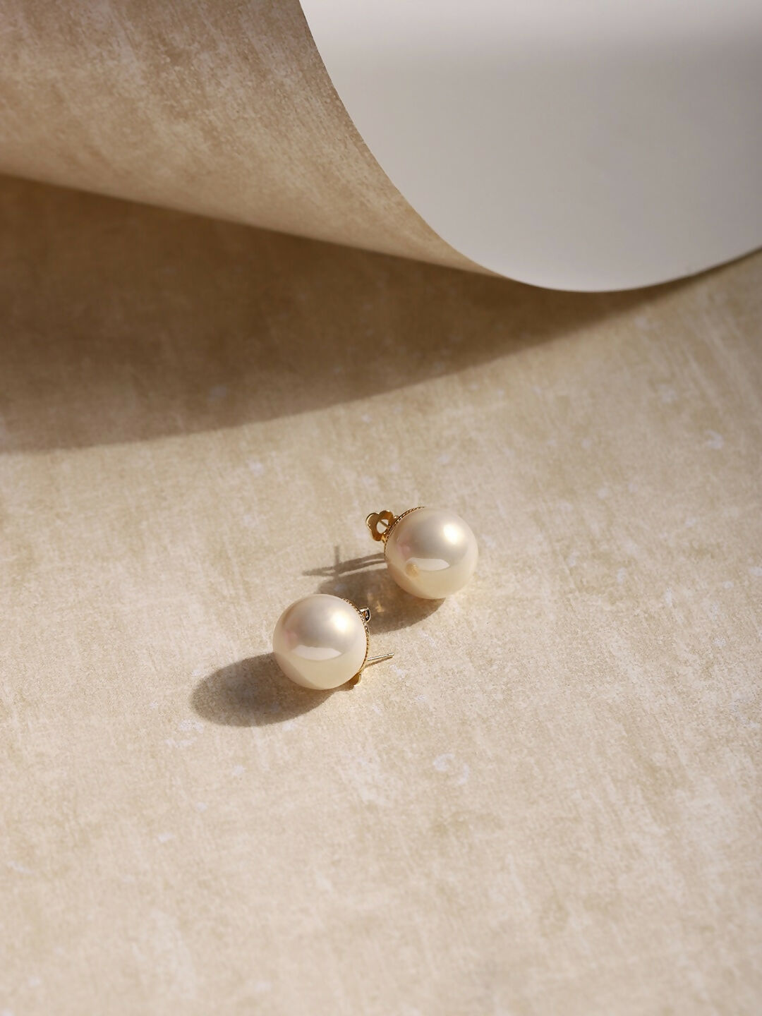 Cream Shine Pearl Studs- Ruby Raang | Swadesiicart