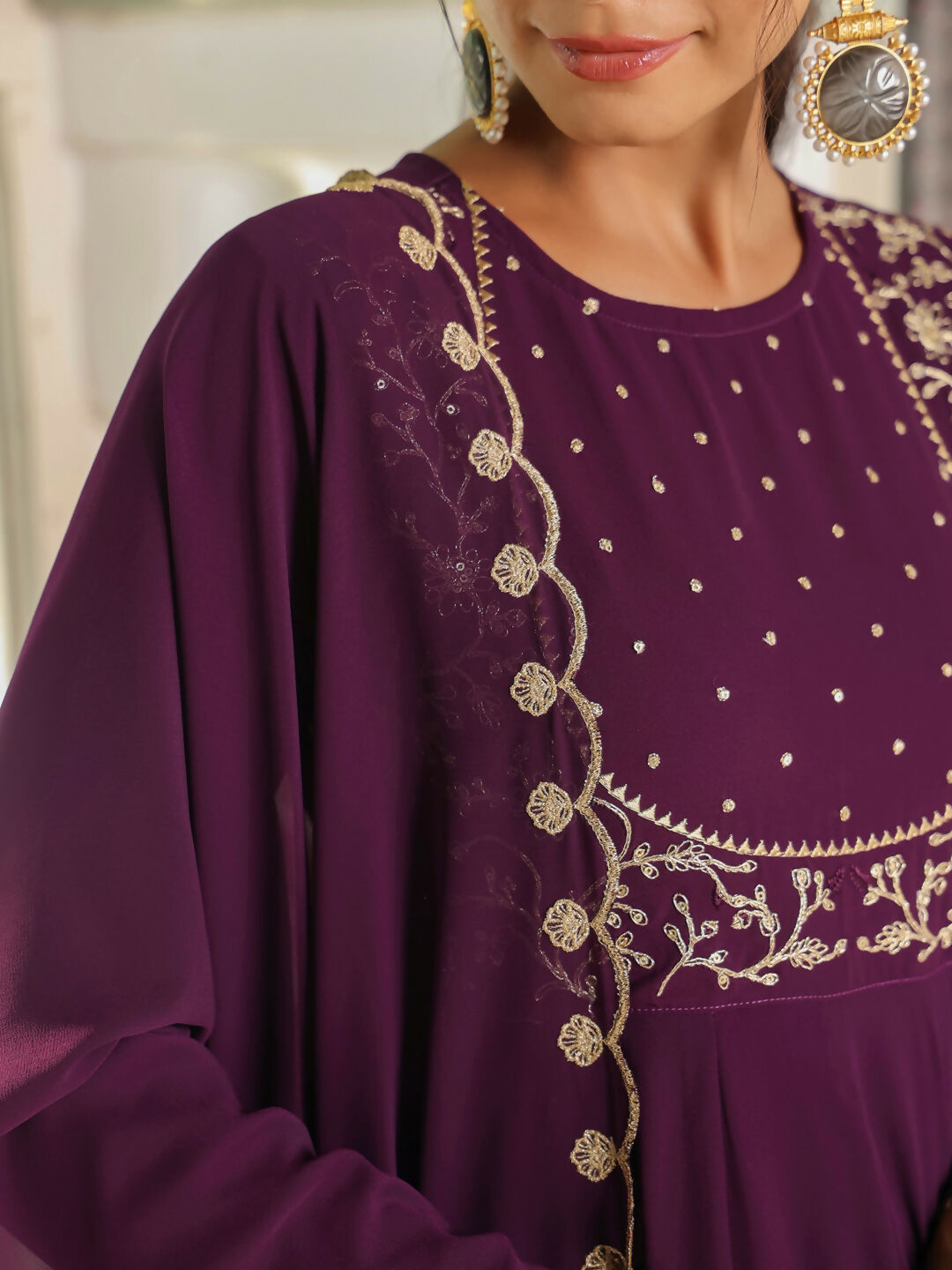 Janasya Purple Georgette Embroidered Kurta,Bottom & Dupatta | Swadesiicart