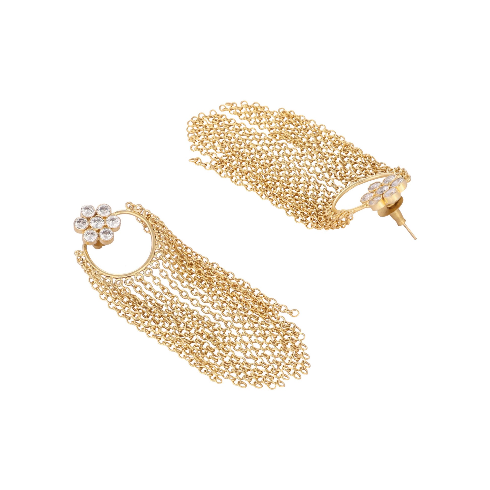 Nuyug 22K Gold Plated Crystal Studded Floral Stud Contemporary Dangler Earrings | Swadesiicart