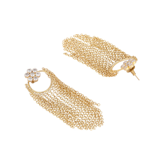 Nuyug 22K Gold Plated Crystal Studded Floral Stud Contemporary Dangler Earrings | Swadesiicart