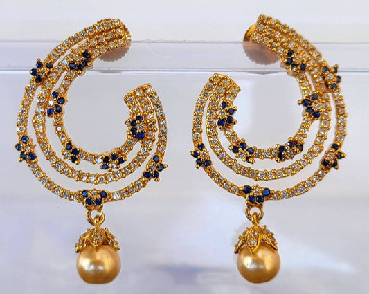 Blue AD Designer Pearl Drop Earrings | Swadesiicart