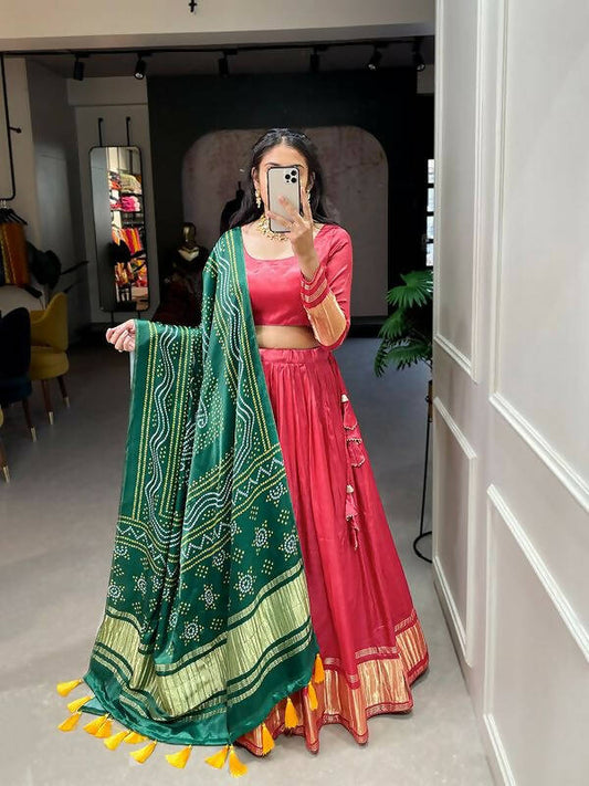 DEIANA'S Beautiful Pure Gaji Silk Weaving Lehengha Choli - Red | Swadesiicart