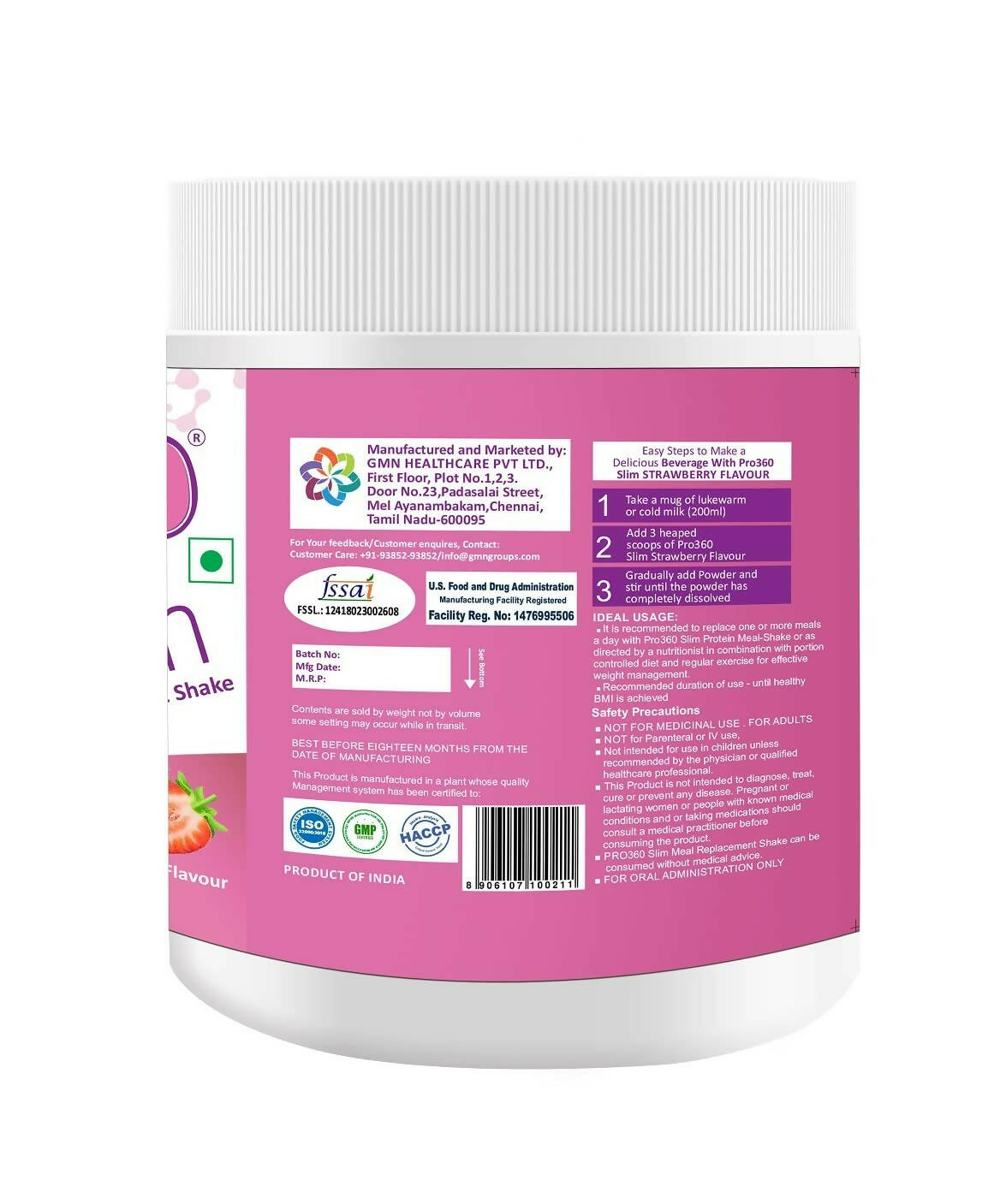 Pro360 Slim Weight Management Meal Replacement Protein Shake (Strawberry Flavour) | Swadesiicart