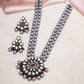Long Kundan Neckpiece with Earrings with Multi Stones Jewellery Set (Grey) - Ruby Raang - Swadesiicart