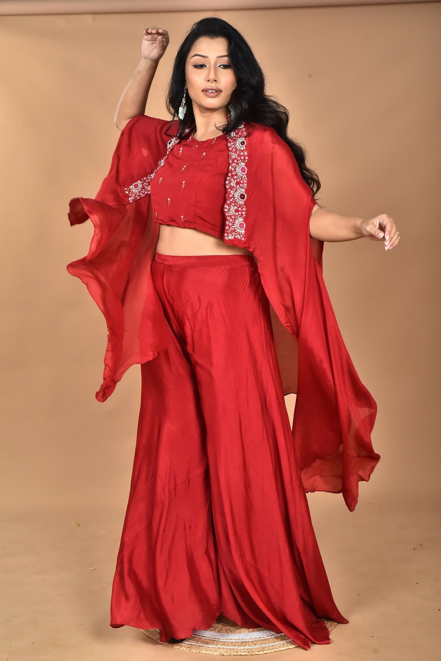 Morchari Women And Hand Embroidery Palazzo Set-Maroon - Swadesiicart
