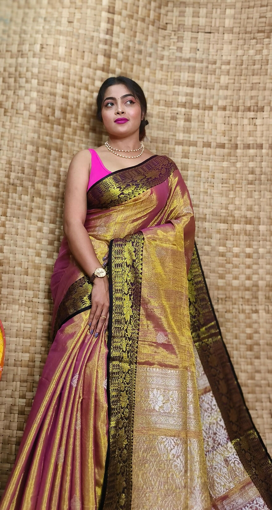 Exclusive Collection Golden Red Beautiful Tissue Benarasi Saree - Swadesiicart
