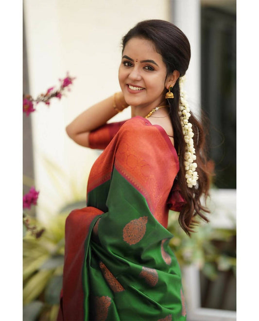 DEIANA'S Beautiful Designer Golden zari Soft Lichi Silk Saree - Light Green - Swadesiicart